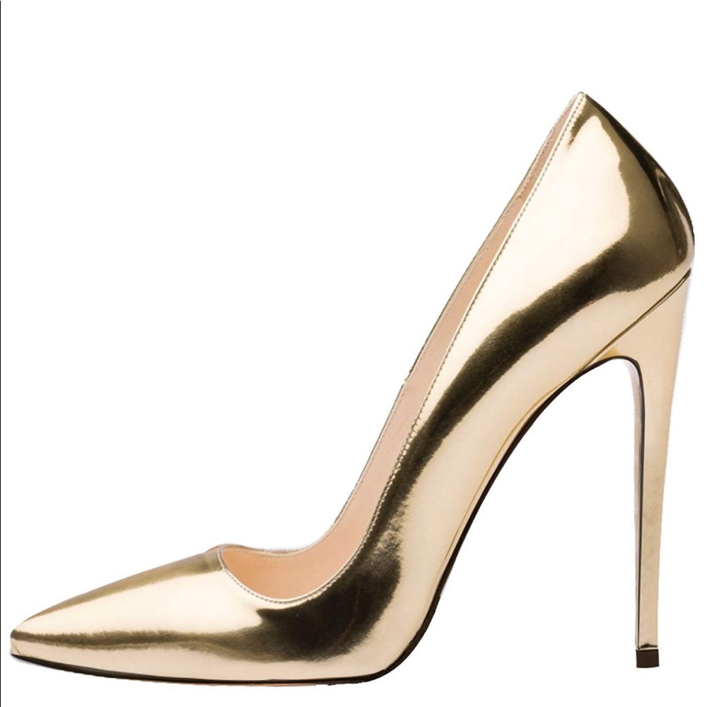 HOT Patent Gold Pointed Toe Pump
